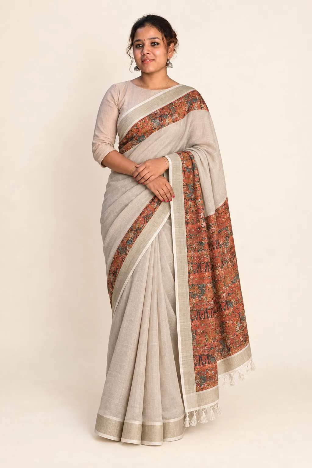 Ivory Terracotta Story Saree