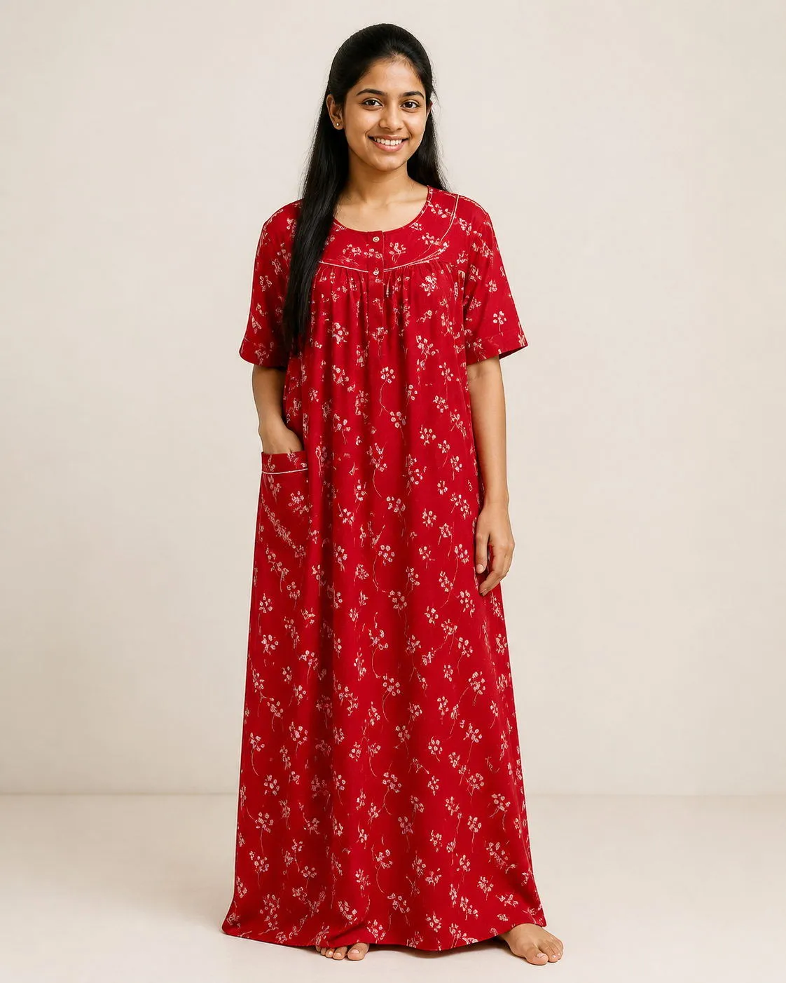 Scarlet Whisper Floral Nighty Fabric photo 3