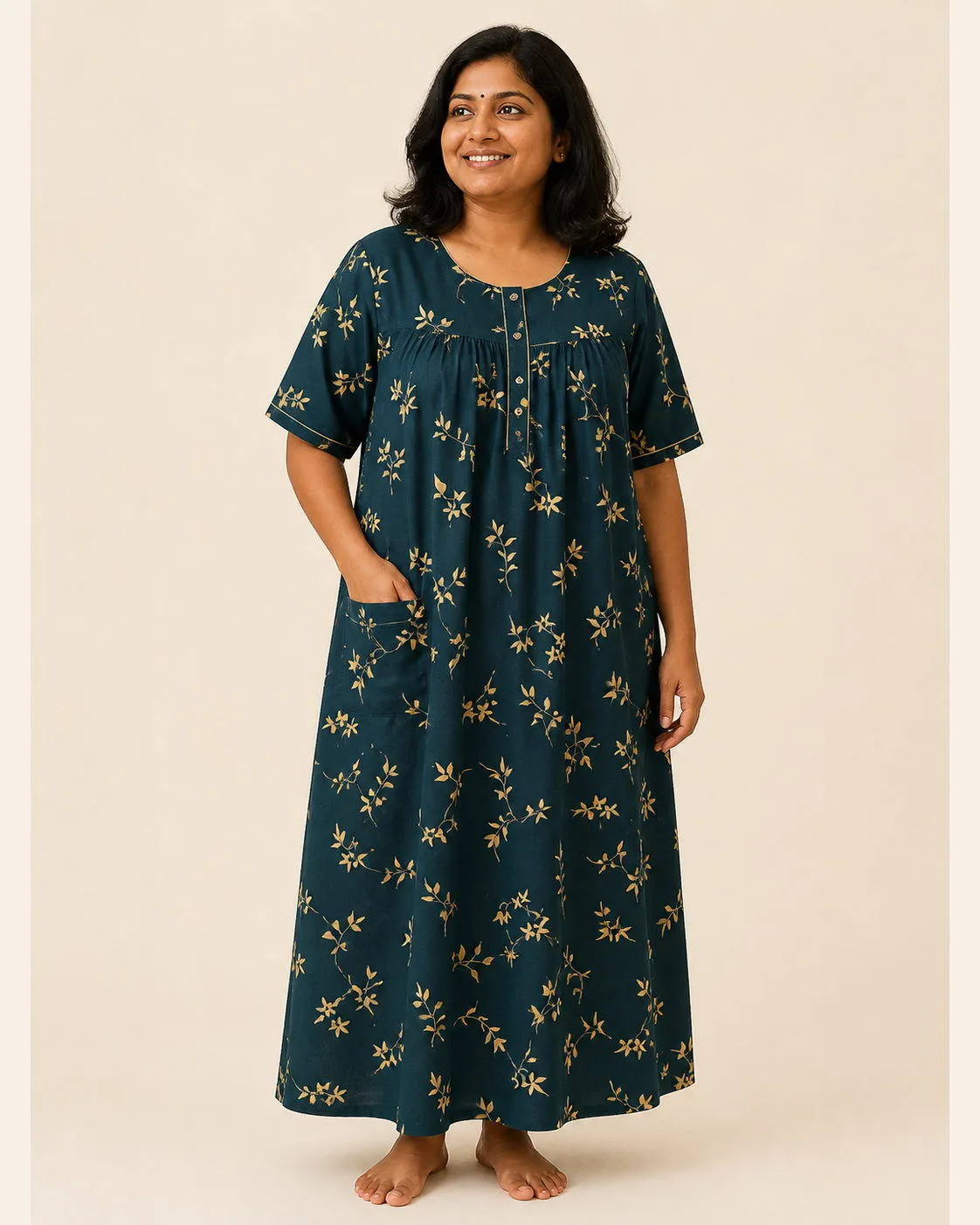 Golden Vine Teal Nighty Fabric photo 3