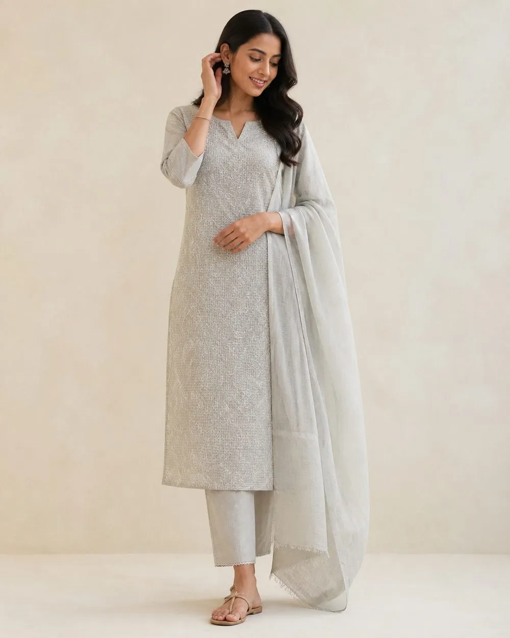 Silver Mist Churidar Fabric - Silver Grey photo 2