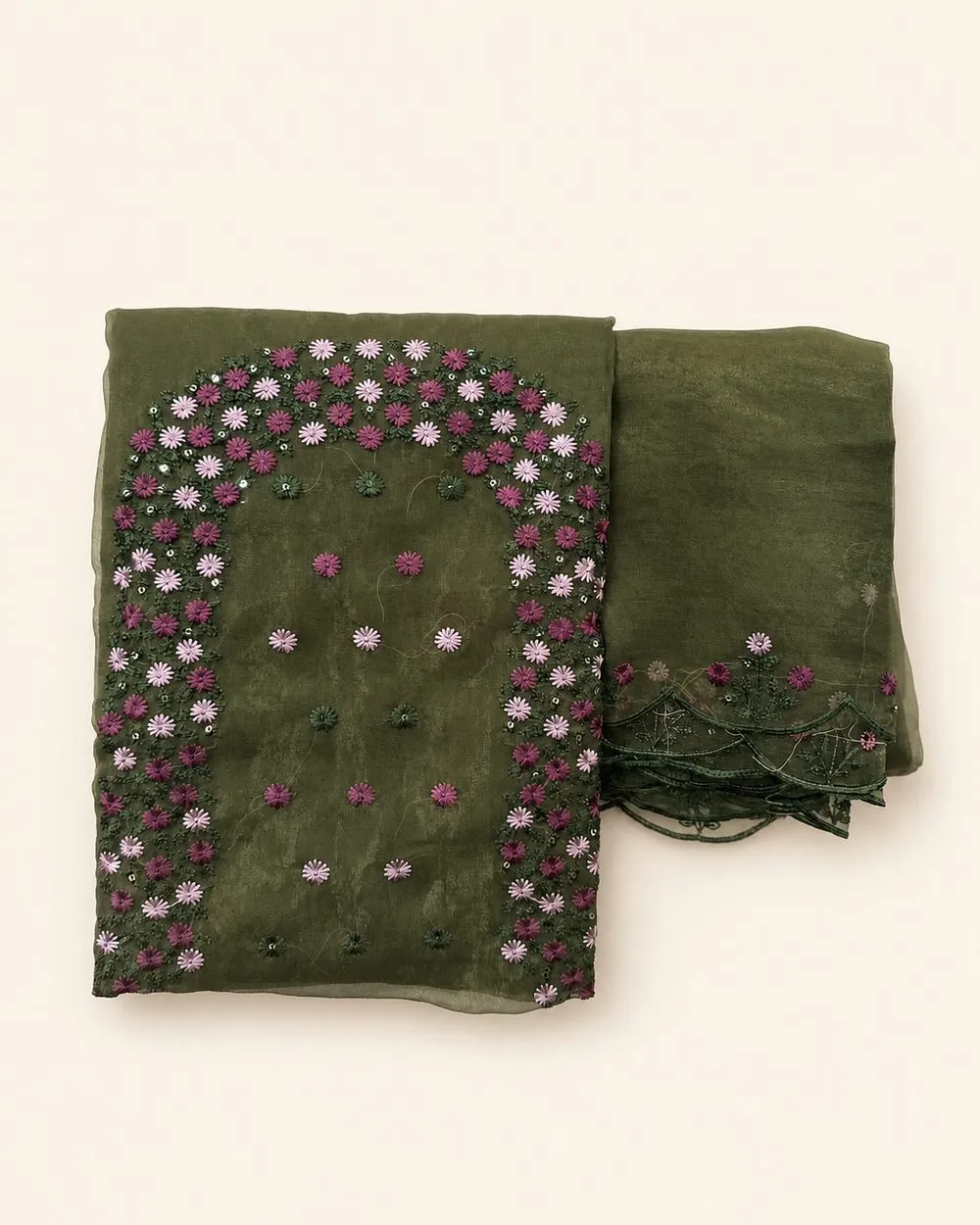 Rosewood Garden Churidar Fabric - Olive Rose