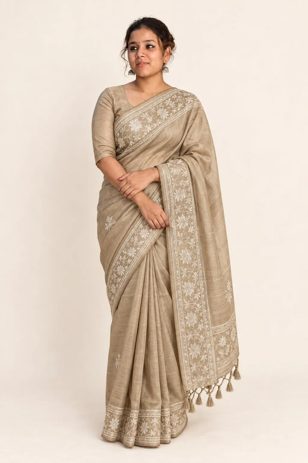 Beige Moonflower Saree