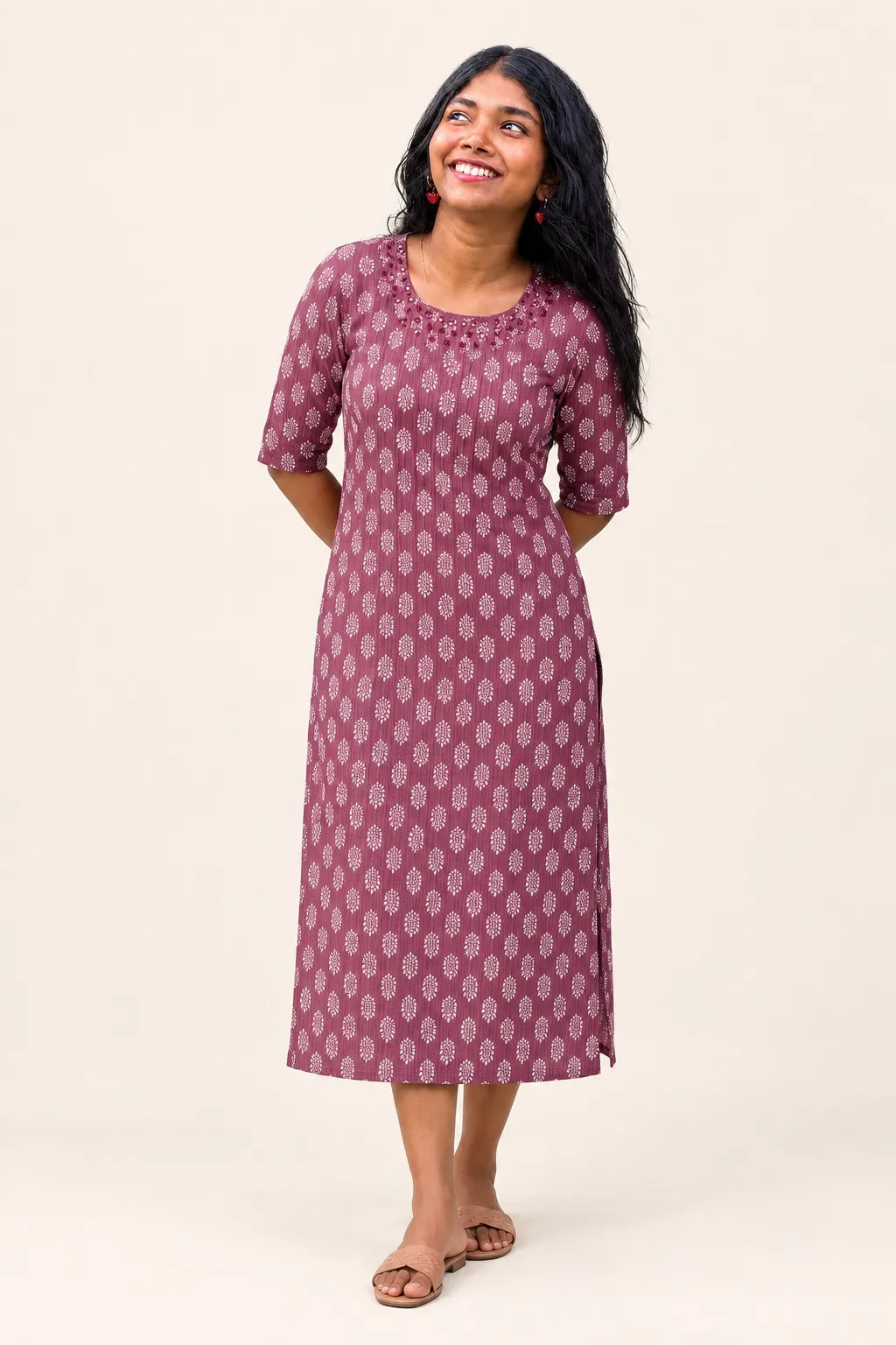 Berry Printed Straight Kurti