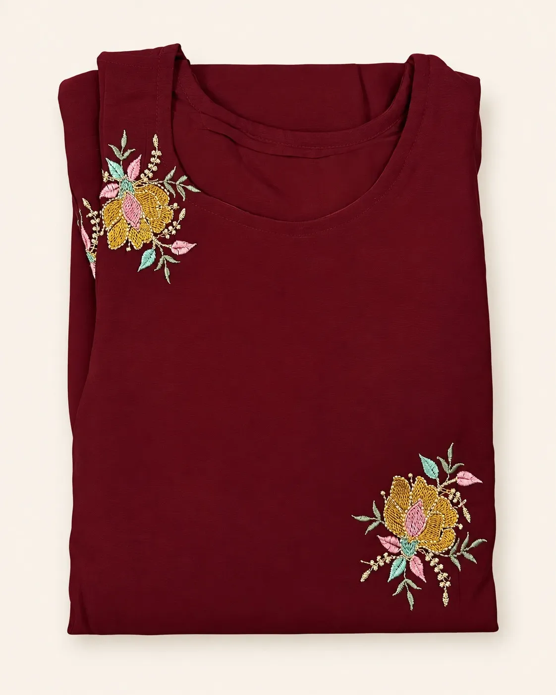 Wine Embroidered Floral Kurta photo 2