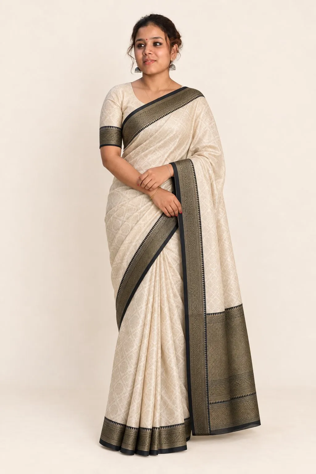 Ivory Noir Heritage Saree
