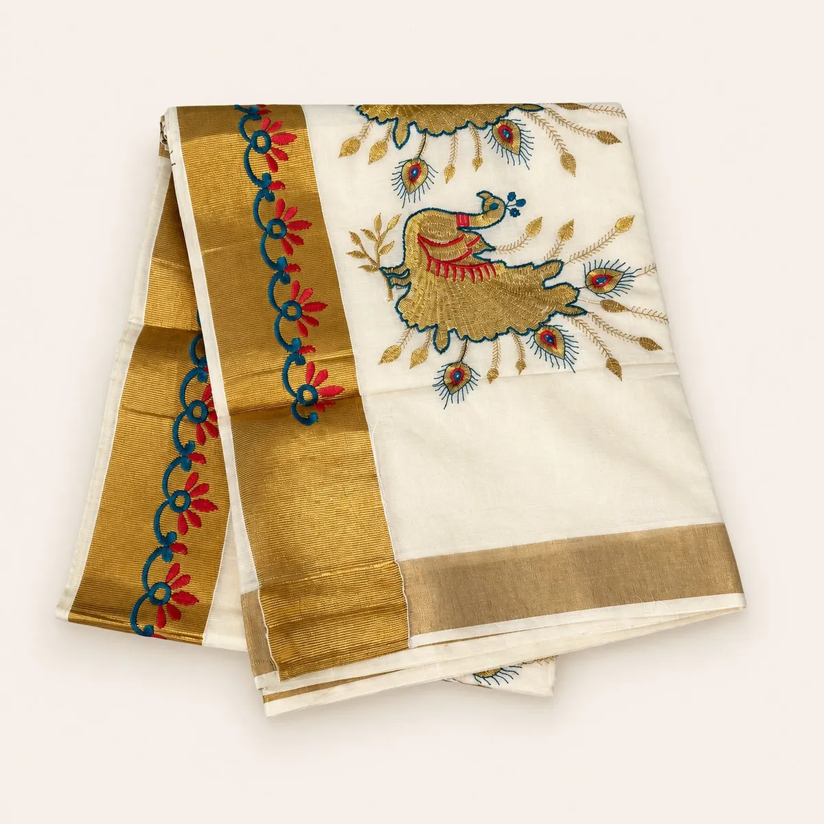 Kasavu Peacock Mural Saree