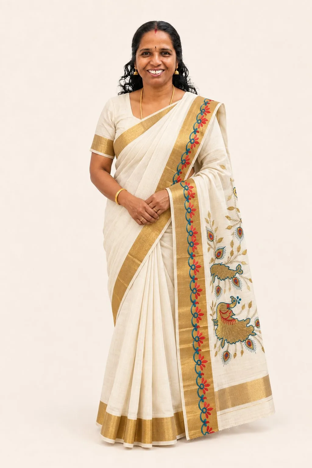 Kasavu Peacock Mural Saree