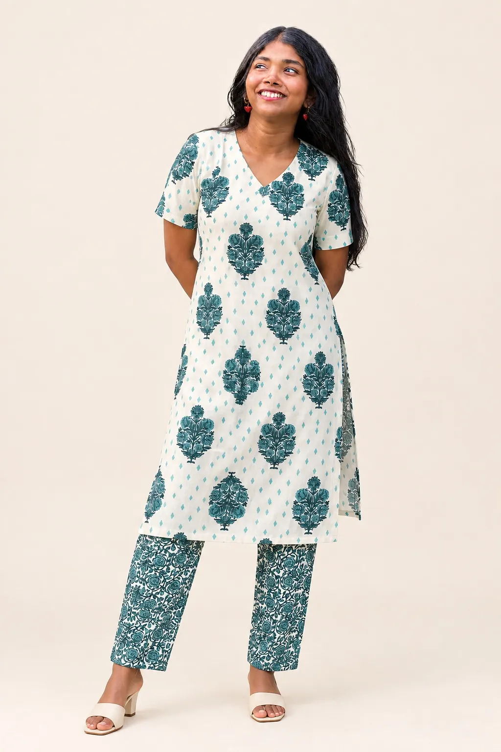 Ivory Teal Heritage Co-ord Set