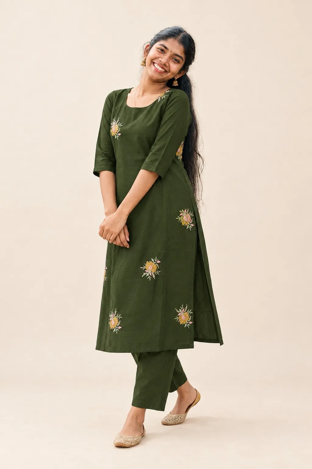 Forest Green Embroidered Floral Kurta