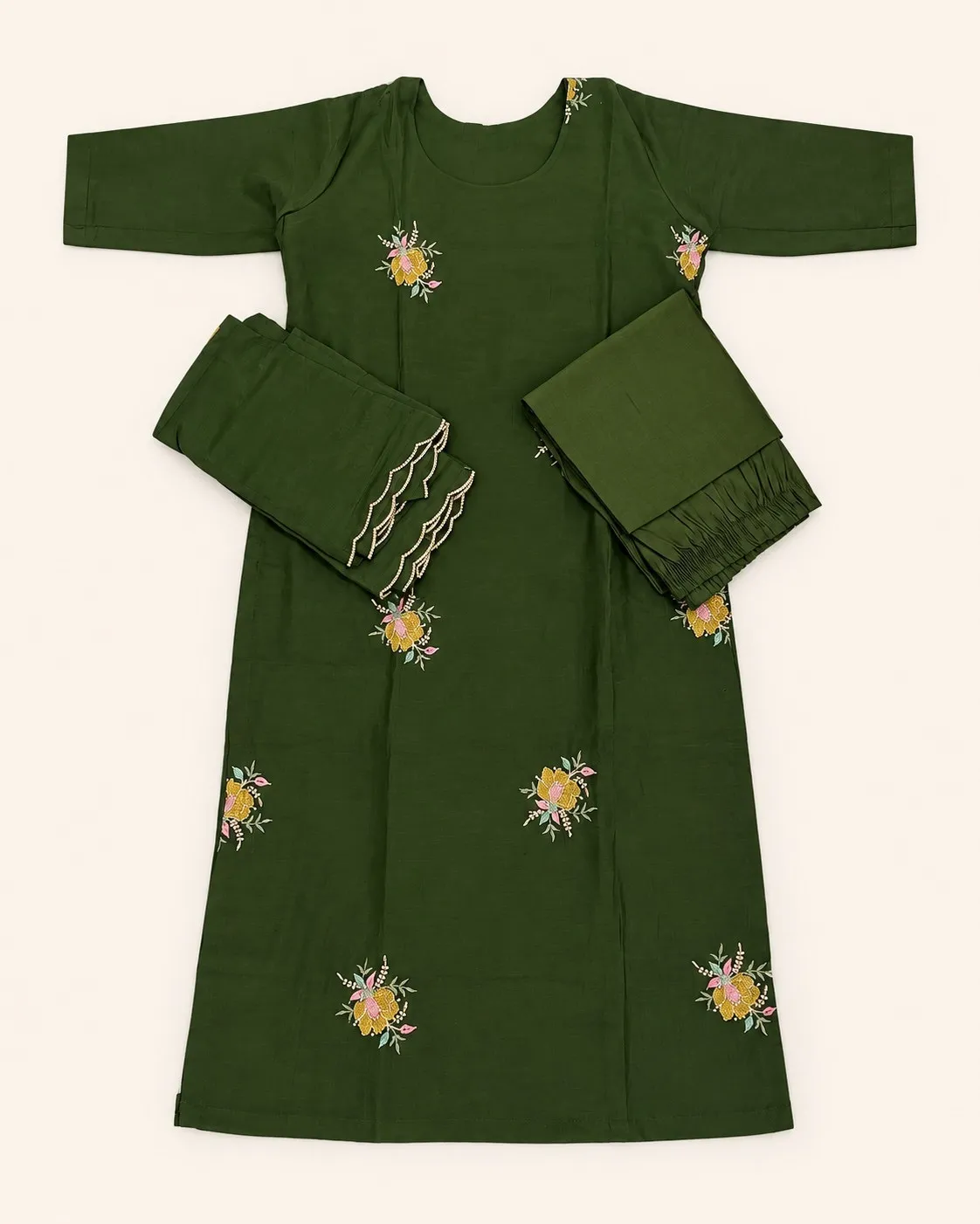 Forest Green Embroidered Floral Kurta photo 2