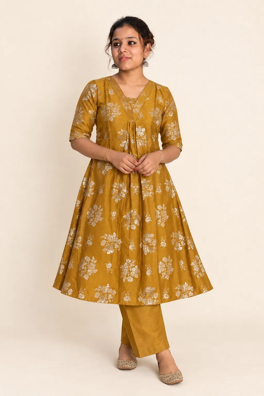 Golden Floral Flared Top