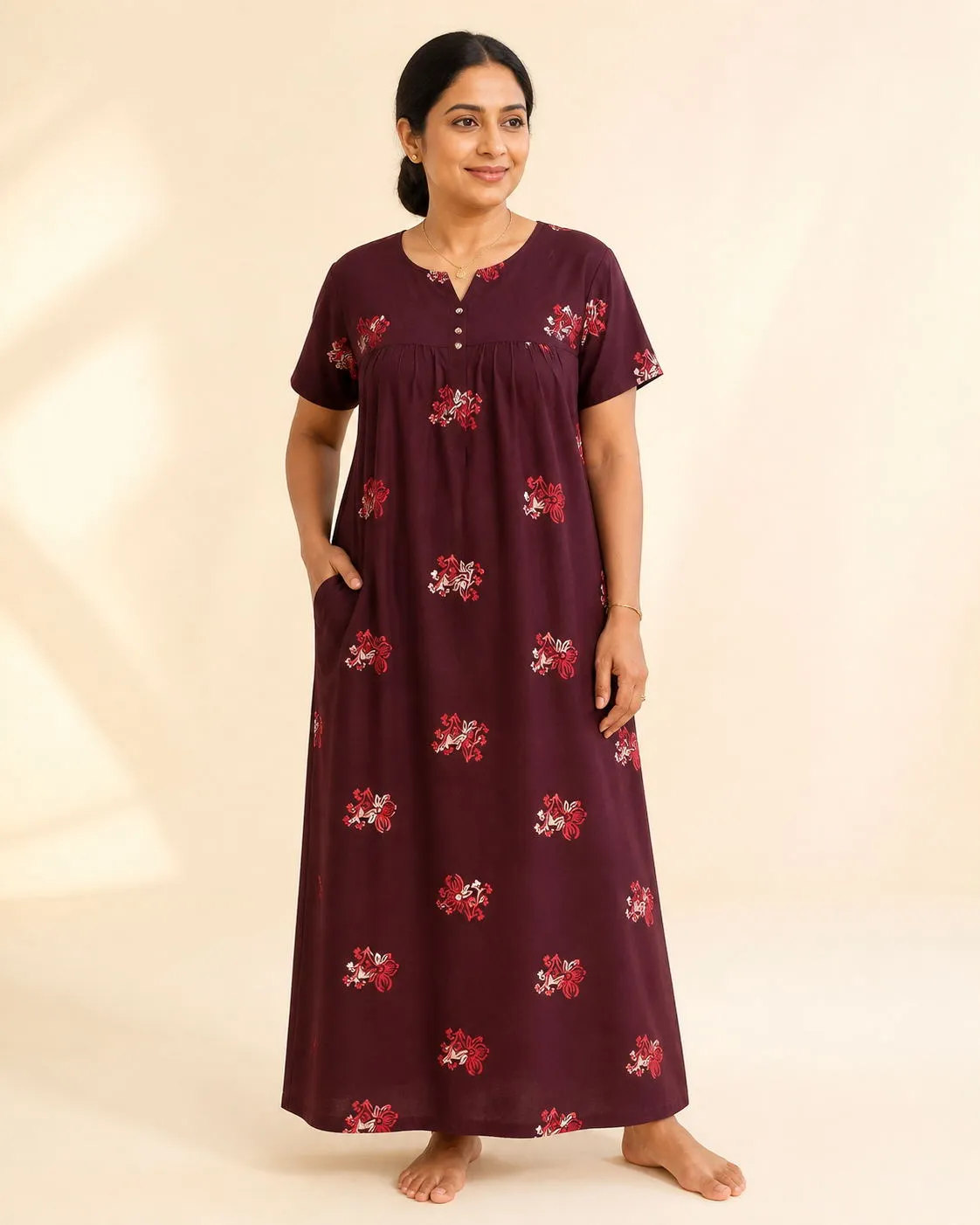 Wine Blossom Nighty Fabric photo 3