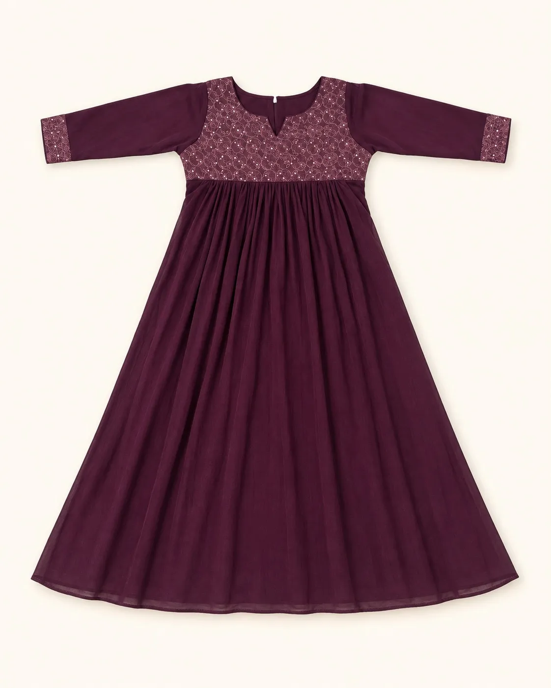 Plum Embellished Flared Kurti photo 2