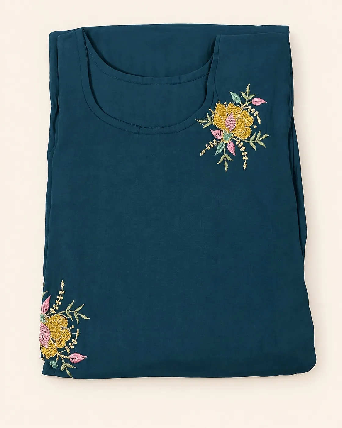 Deep Teal Embroidered Floral Kurta photo 2