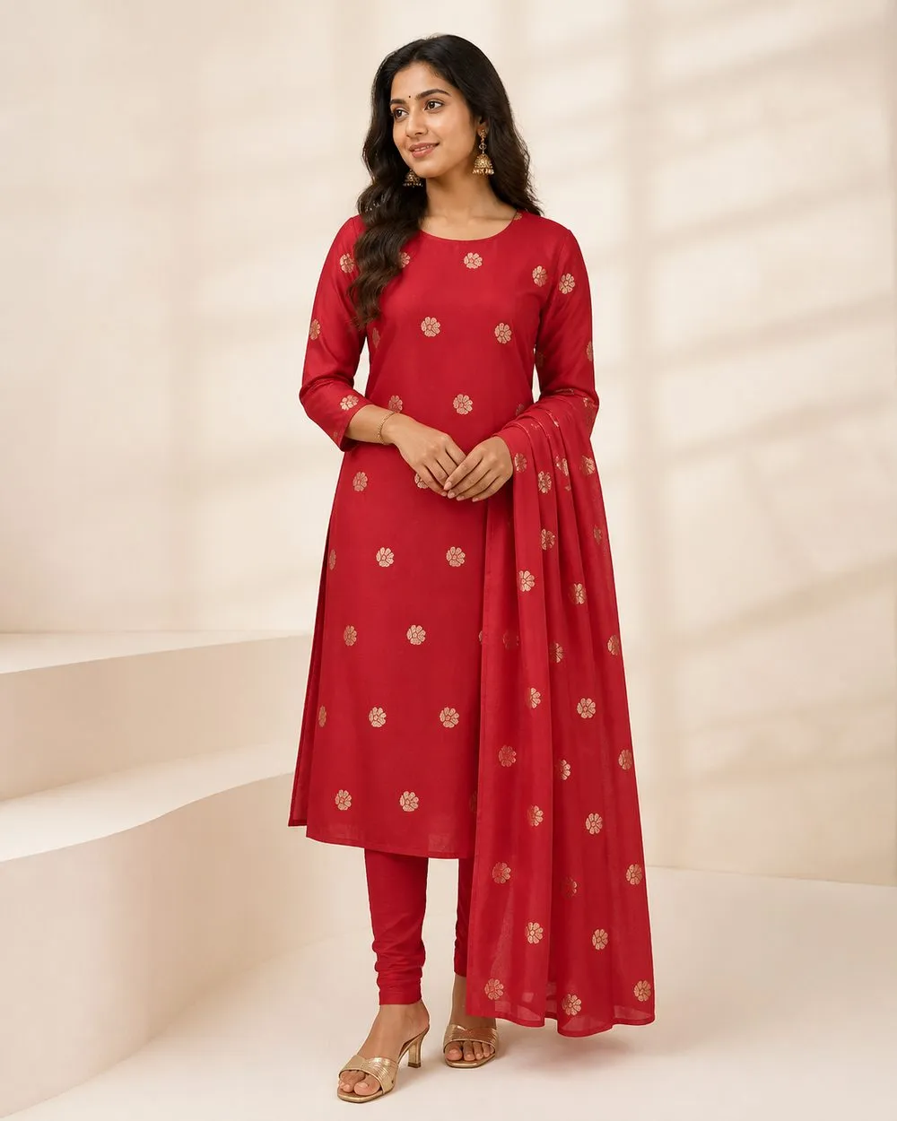 Golden Leaf Churidar Fabric photo 2