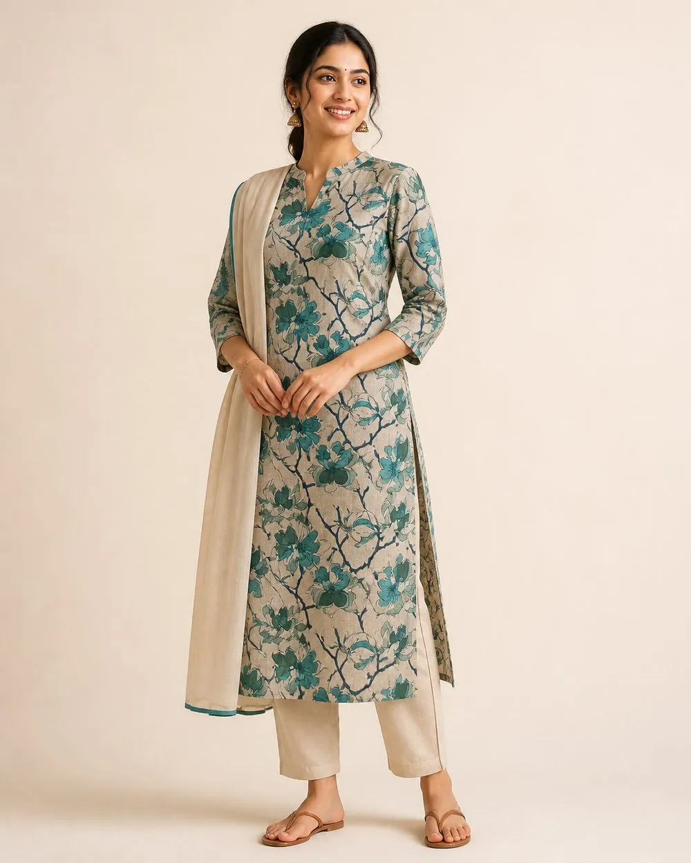 Teal Kalamkari Churidar Fabric photo 2