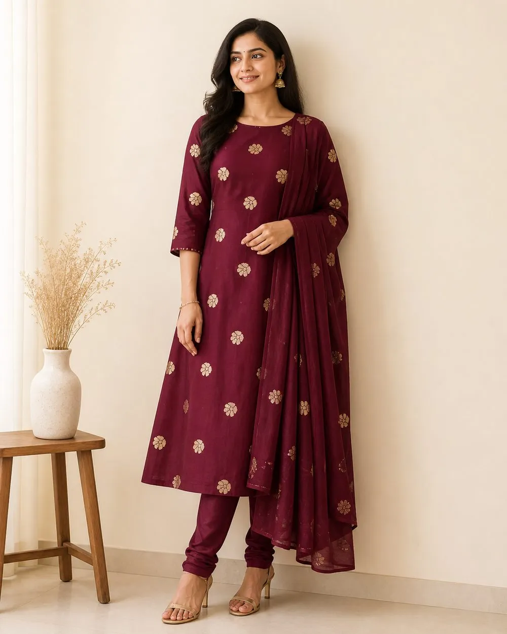 Golden Leaf Churidar Fabric photo 2
