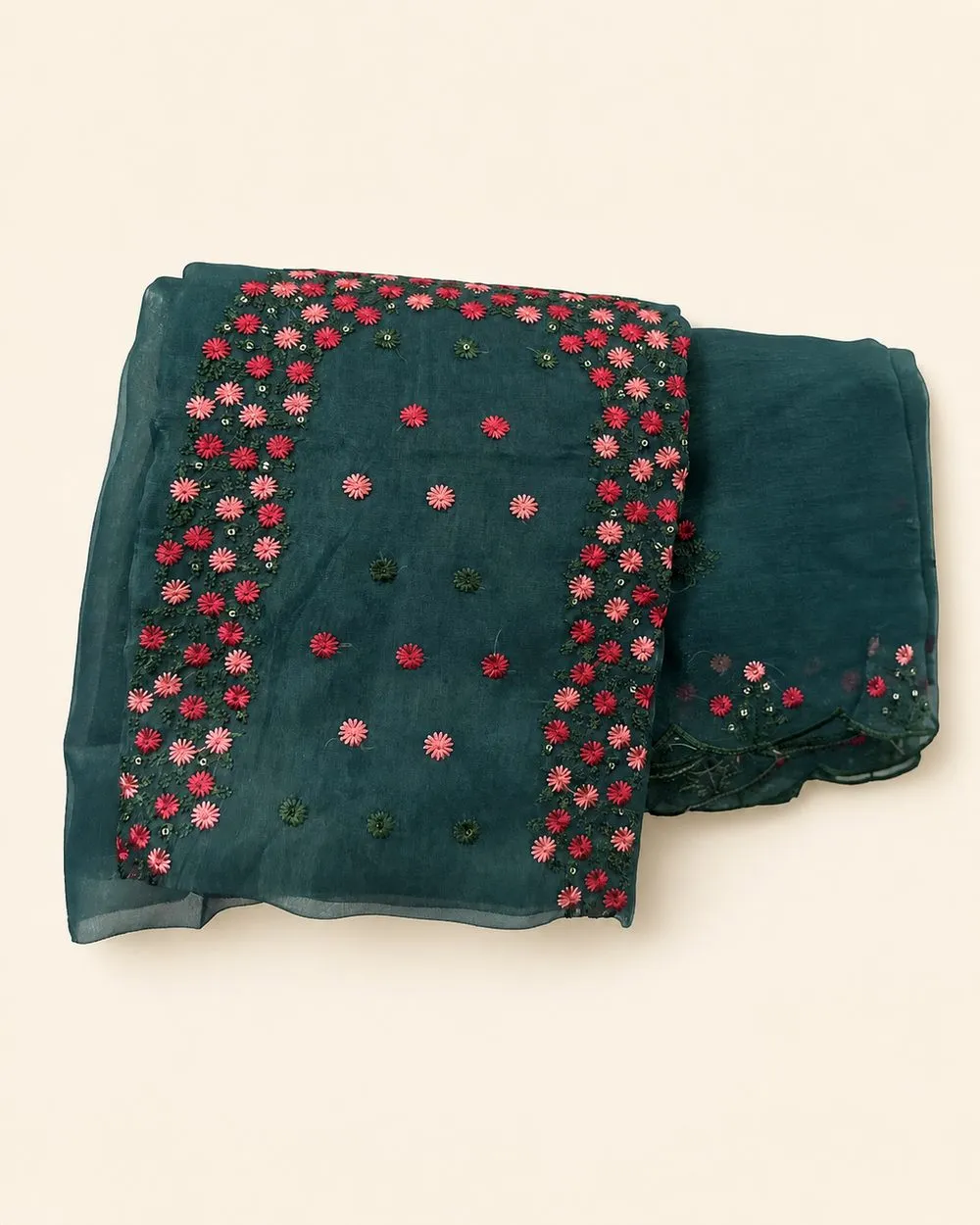 Rosewood Garden Churidar Fabric - Teal Coral