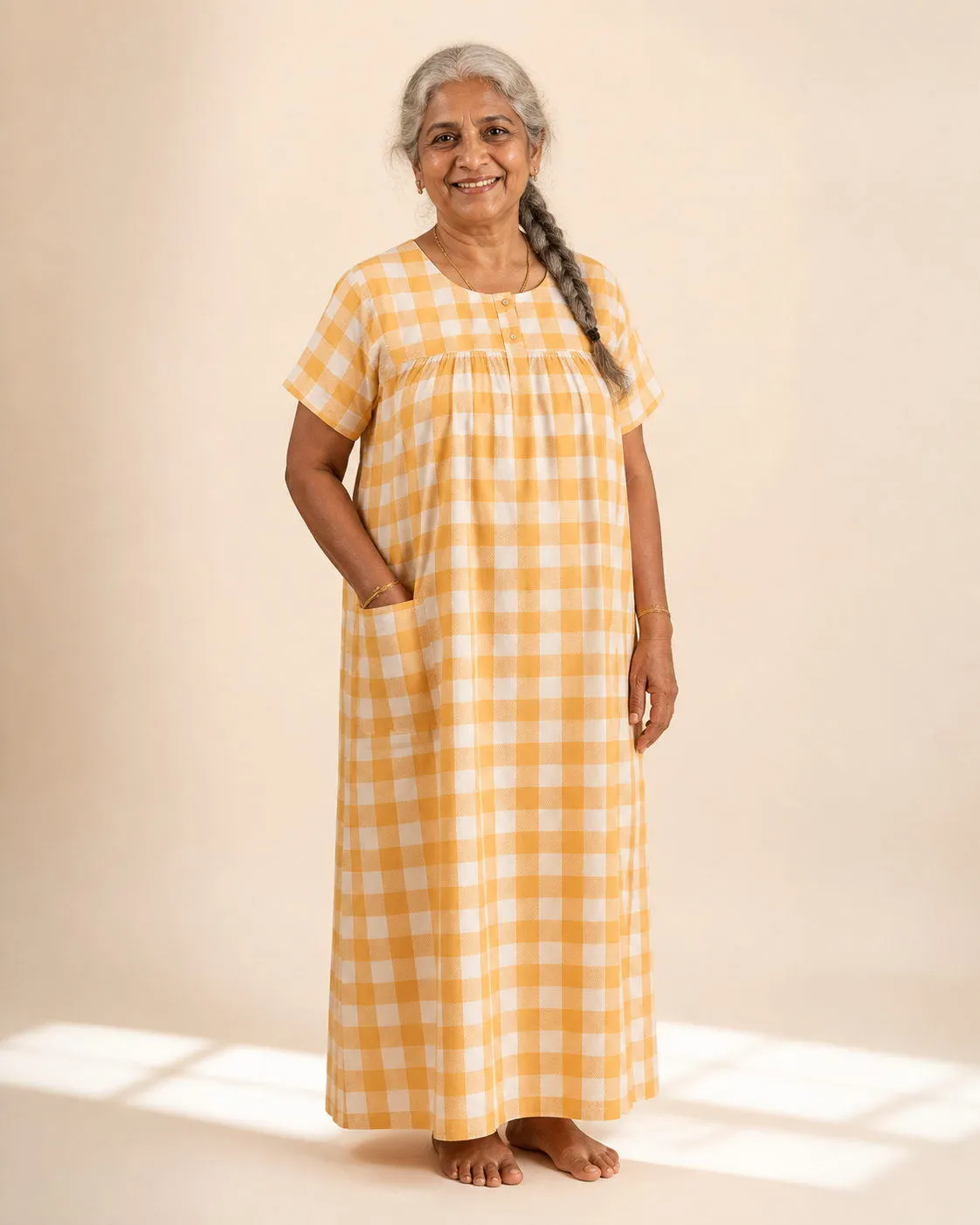 Honey Check Nighty Fabric photo 3