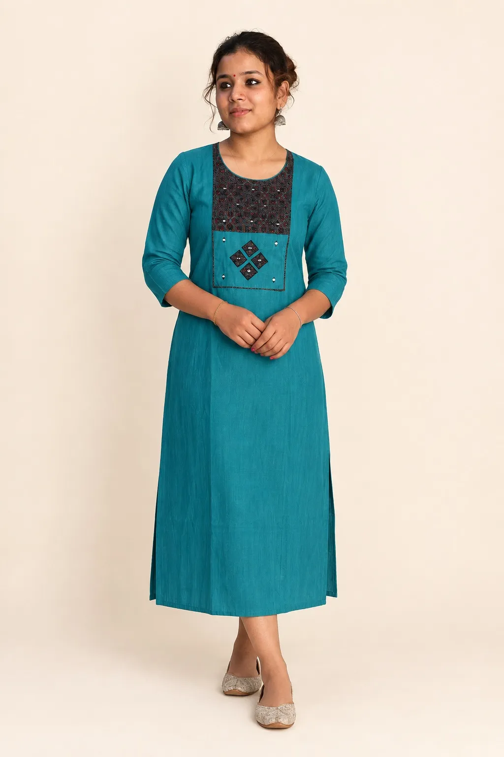 Teal Embroidered Straight Top